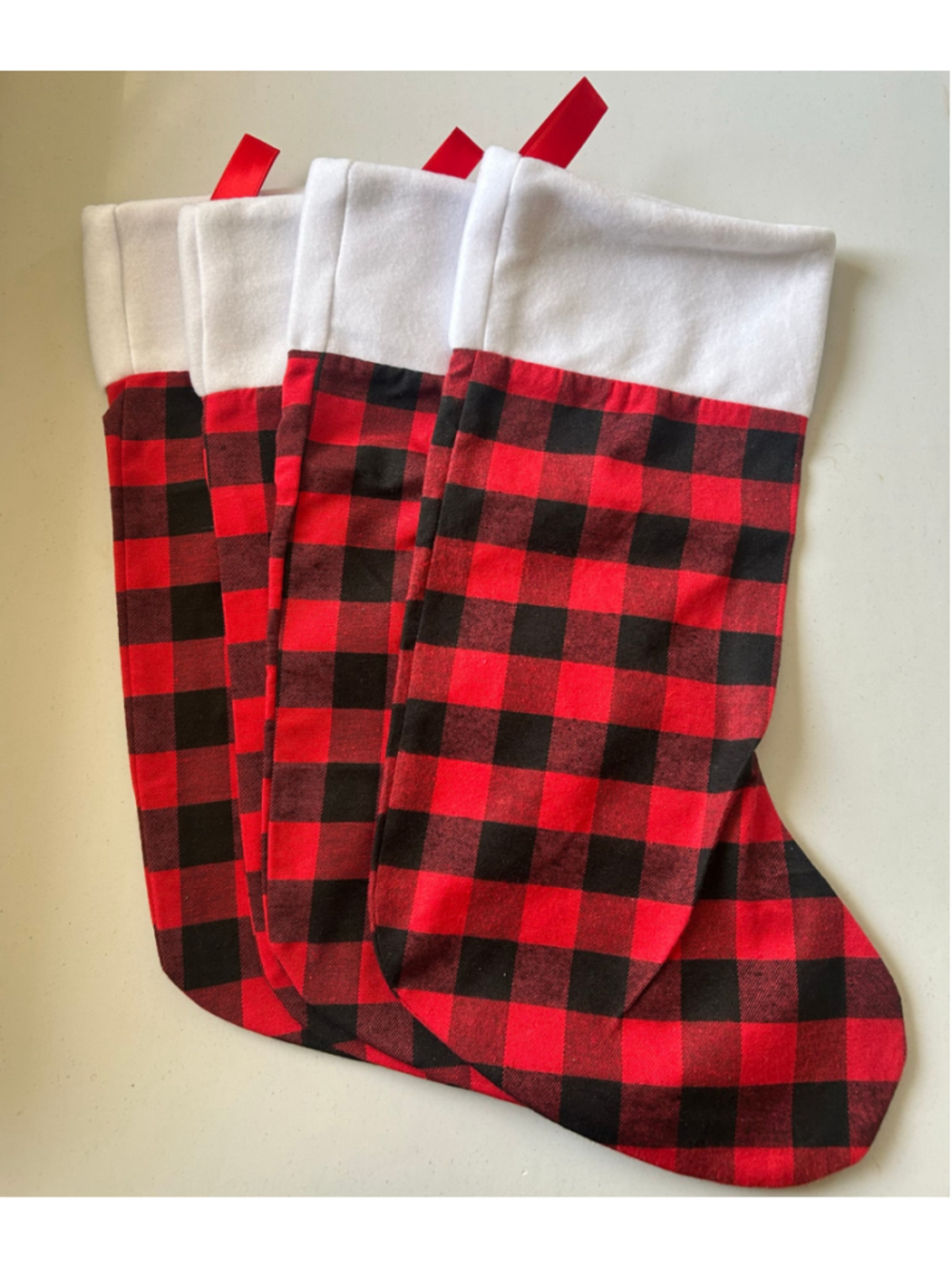 Holiday Christmas Stockings Set of 4 One Size Red Black Plaid